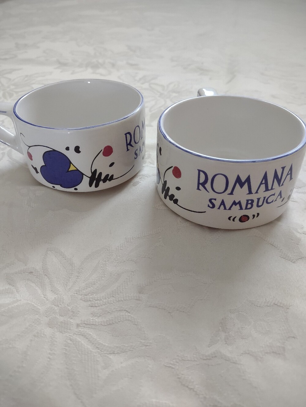 Romana Sambuca Italy Hand Painted Blue White Ceramic Cups Vintage